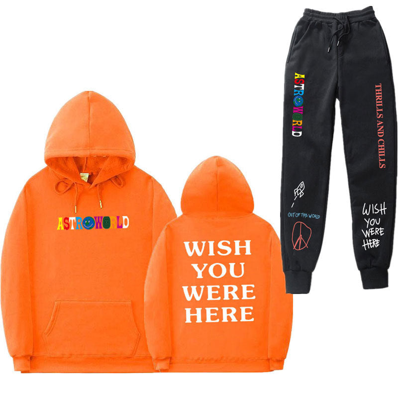 Travis Scott Astroworld Hoodie & Pant 2 Piece Set Sweatshirt Suit Men and Women Sports Suit