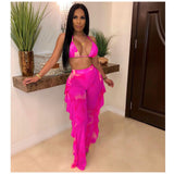 Women Rave Outfits Tops Sexy Digital Swimsuit Mesh Two-Piece Set