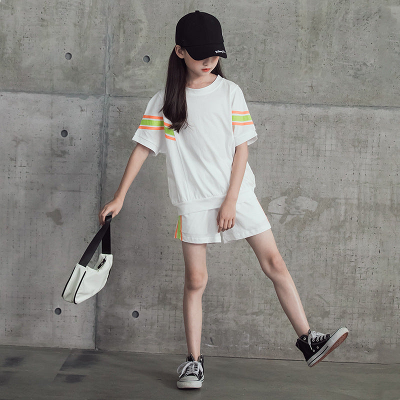 Set Short-Sleeved Top Children's Leisure Sports Two-Piece Set Girl's 2 Piece Set