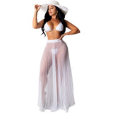 See through Pants Suit Sexy Bikini Beach Mesh Pleated Skirt