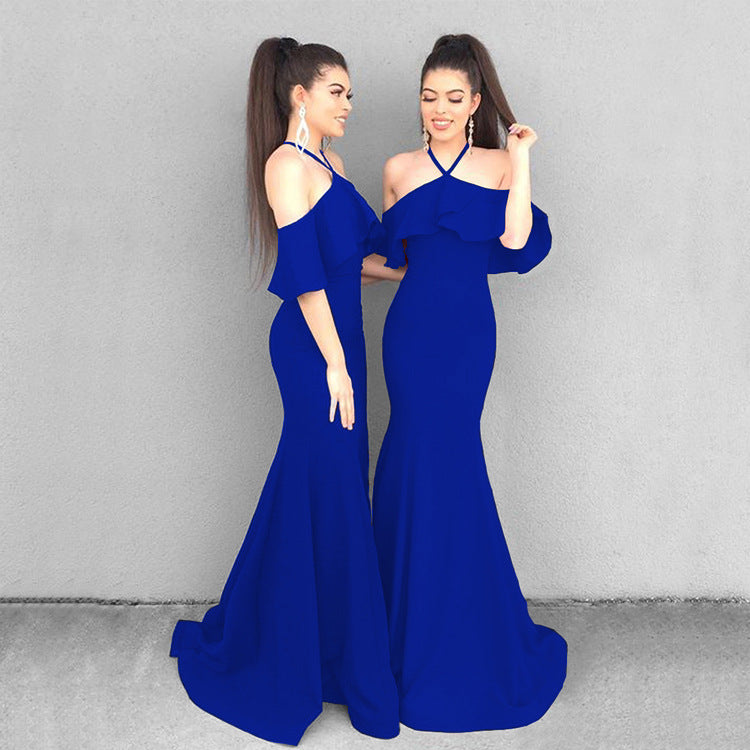 Formal Dresses & Gowns Women's Suspender Ruffle Sleeve Long Dress Summer Formal Dress Suspender Dress