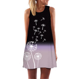 Safari Dress Printed Crew Neck Cold-Shoulder Sleeveless Tank Top Wide Hem Loose Dress