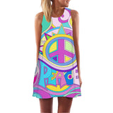 Safari Dress Printed Crew Neck Cold-Shoulder Sleeveless Tank Top Wide Hem Loose Dress