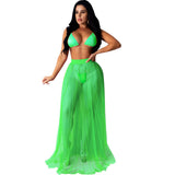 See through Pants Suit Sexy Bikini Beach Mesh Pleated Skirt