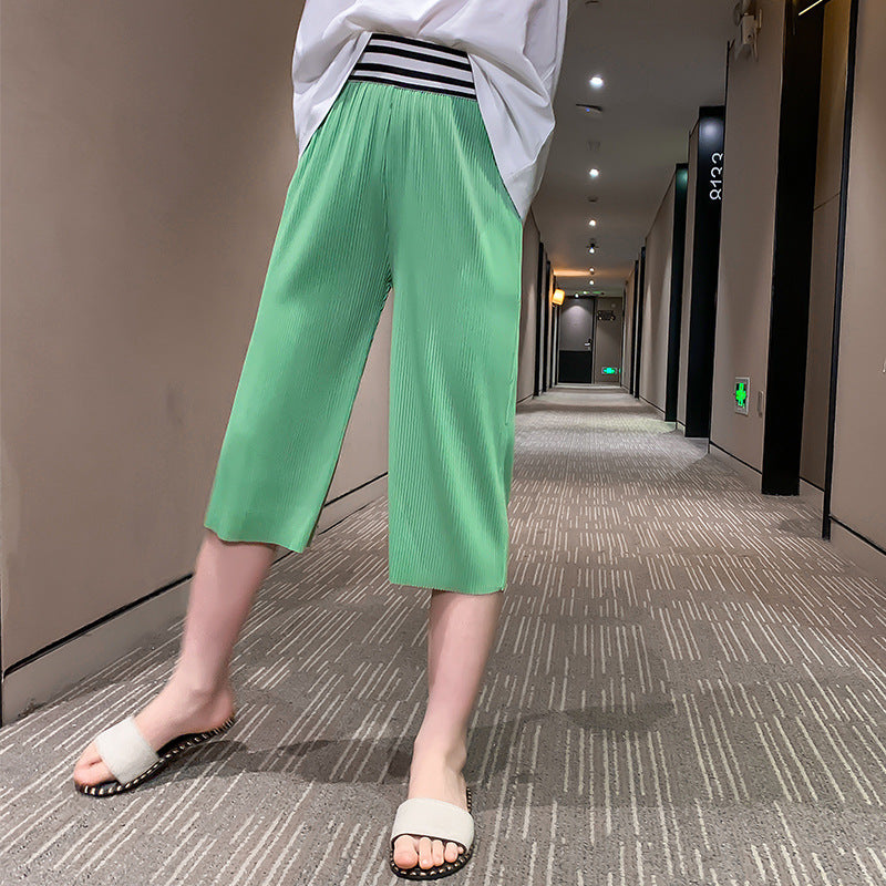 Summer Thin Loose Cropped Pants Casual Wide-Leg Pants Children Girl Pants