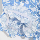 Milkmaid Square Collar Floral Print Polka Dot Dress Vintage Slim Bubble Short Sleeve Summer Dresses