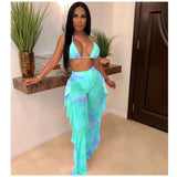 Women Rave Outfits Tops Sexy Digital Swimsuit Mesh Two-Piece Set