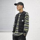 Men Sweater Vest Military Mechanical Style Multi-Pocket Workwear Vest Man Zipper Cardigan Vest Loose Sleeveless Jacket