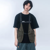 Men Sweater Vest Multi-Pocket Workwear Vest Men's Loose Mesh Stitching Adjustable Vest Sleeveless Jacket