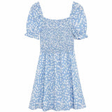 Milkmaid Square Collar Floral Print Polka Dot Dress Vintage Slim Bubble Short Sleeve Summer Dresses