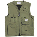 Men Sweater Vest Military Mechanical Style Multi-Pocket Workwear Vest Man Zipper Cardigan Vest Loose Sleeveless Jacket