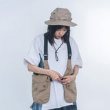 Men Sweater Vest Multi-Pocket Workwear Vest Men's Loose Mesh Stitching Adjustable Vest Sleeveless Jacket
