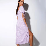 Milkmaid Aline Dress Backless Slit Long Sexy Square-Neck Lace-up Short Sleeve Floral Dress