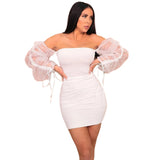 Mini Club Dresses Women's Clothing Sexy See-through Puff Sleeve Dress
