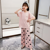 Girls' Pajamas Thin Summer Women's Baggy Pajama Pants Suit 3 Piece Set