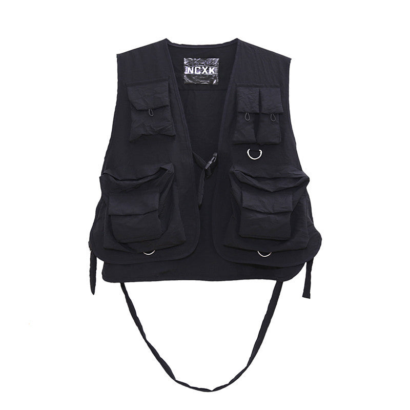 Men Sweater Vest Mechanical Style Multi-Pocket Workwear Waistcoat Men's Military Outdoor Tactics Vest Sleeveless Jacket
