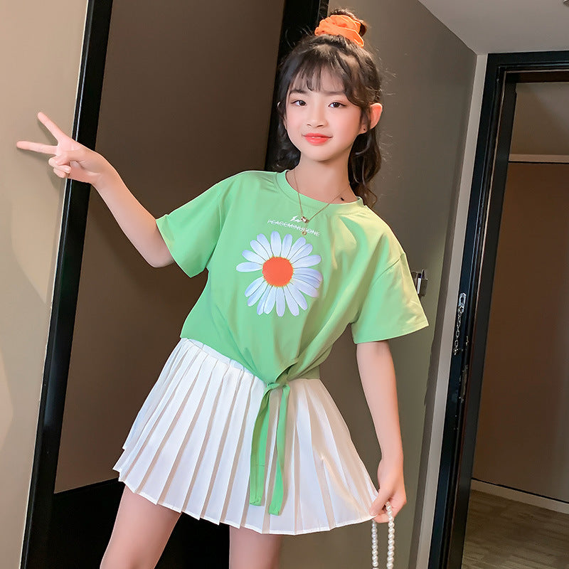 Summer Suit Fashion Short Sleeves and Skirt Two-Piece Girl's 2 Piece Set