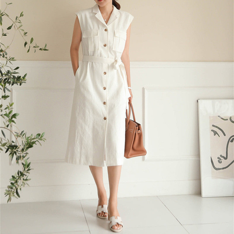 Safari Dress Single-Breasted Loose Vest Coat Summer White Dresses