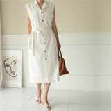 Safari Dress Single-Breasted Loose Vest Coat Summer White Dresses