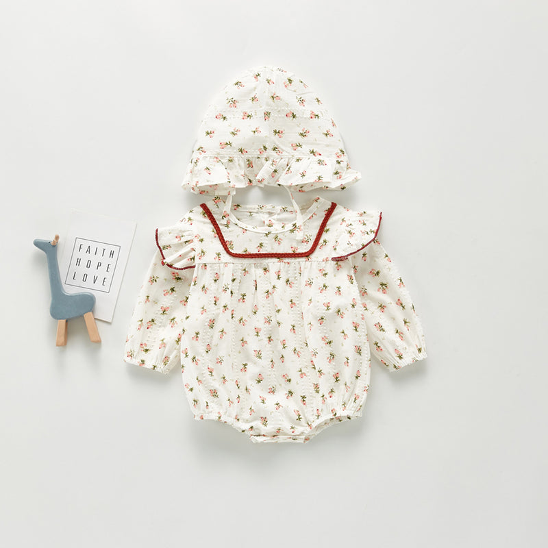 Autumn Rompers Floral Hooded Romper Long Sleeve Romper