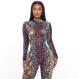 Fall Women's Clothing Snake Print Long Sleeve Tight Jumpsuit One-Piece Trousers for Women