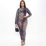 Fall Women's Clothing Snake Print Long Sleeve Tight Jumpsuit One-Piece Trousers for Women
