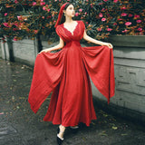Dress Red Large Swing Dress Bohemia Retro Vintage Cottagecore Aesthetic Flowy Victoria Cottage Core Boho Dress