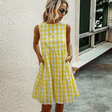 Gingham Dress Summer Fashion round Neck Plaid Loose Women's Dress