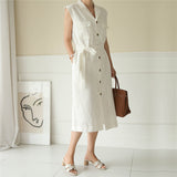 Safari Dress Single-Breasted Loose Vest Coat Summer White Dresses