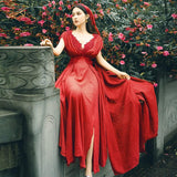 Dress Red Large Swing Dress Bohemia Retro Vintage Cottagecore Aesthetic Flowy Victoria Cottage Core Boho Dress