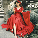 Dress Red Large Swing Dress Bohemia Retro Vintage Cottagecore Aesthetic Flowy Victoria Cottage Core Boho Dress