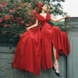 Dress Red Large Swing Dress Bohemia Retro Vintage Cottagecore Aesthetic Flowy Victoria Cottage Core Boho Dress