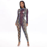 Fall Women's Clothing Snake Print Long Sleeve Tight Jumpsuit One-Piece Trousers for Women