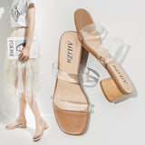 Nude Strappy Block Heels Transparent Slippers