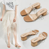 Nude Strappy Block Heels Transparent Slippers