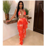 Women Rave Outfits Tops Sexy Digital Swimsuit Mesh Two-Piece Set