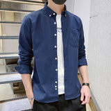 White Work Shirts Men's Casual Long-Sleeved Business Slim-Fit Pocket Shirt