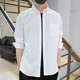 White Work Shirts Men's Casual Long-Sleeved Business Slim-Fit Pocket Shirt
