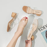 Nude Strappy Block Heels Transparent Slippers