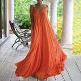 Burnt Orange Dress Summer Orange V-neck Long Dress Bohemian plus Size Strap Dress for Women