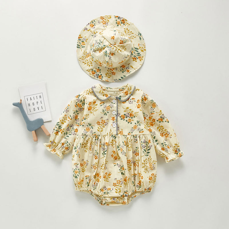 Autumn Rompers Doll Collar Long Sleeve Jumpsuit Floral Sweet Romper