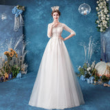 Women'S Evening Dress Ball Gown Princess Quinceanera Wedding Dresses Classical Sexy Slim Lace Deep V-Neck Bridal Wedding Dress