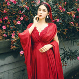 Dress Red Large Swing Dress Bohemia Retro Vintage Cottagecore Aesthetic Flowy Victoria Cottage Core Boho Dress