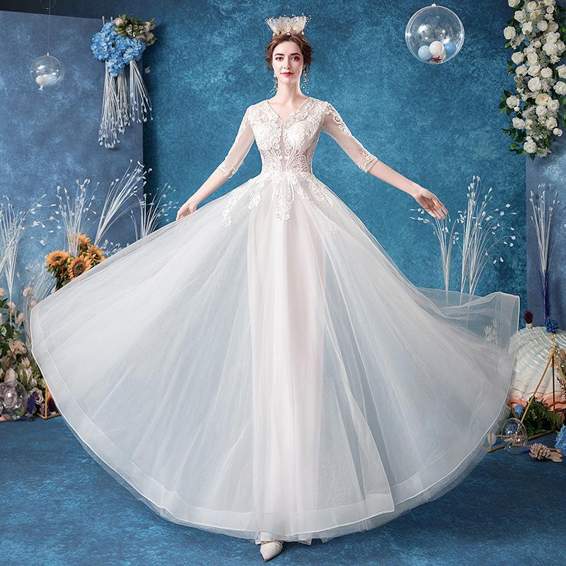 Women'S Evening Dress Ball Gown Princess Quinceanera Wedding Dresses Classical Sexy Slim Lace Deep V-Neck Bridal Wedding Dress