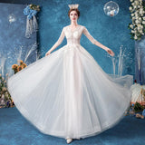 Women'S Evening Dress Ball Gown Princess Quinceanera Wedding Dresses Classical Sexy Slim Lace Deep V-Neck Bridal Wedding Dress