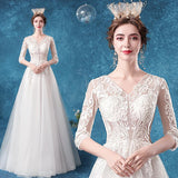Women'S Evening Dress Ball Gown Princess Quinceanera Wedding Dresses Classical Sexy Slim Lace Deep V-Neck Bridal Wedding Dress