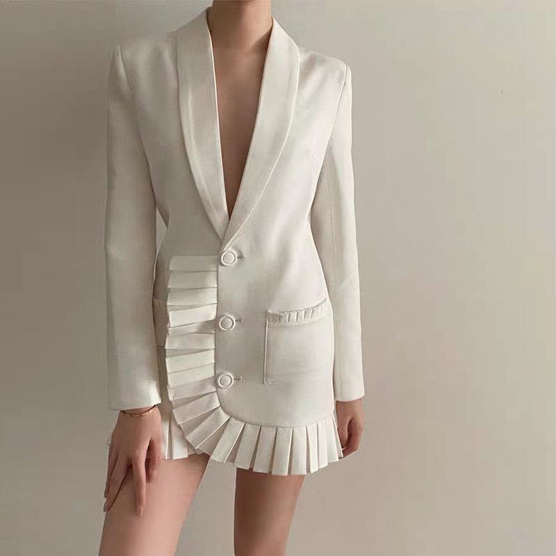 Fungus Pleated Deep V Collar Suit Dress Cottagecore Aesthetic Dress