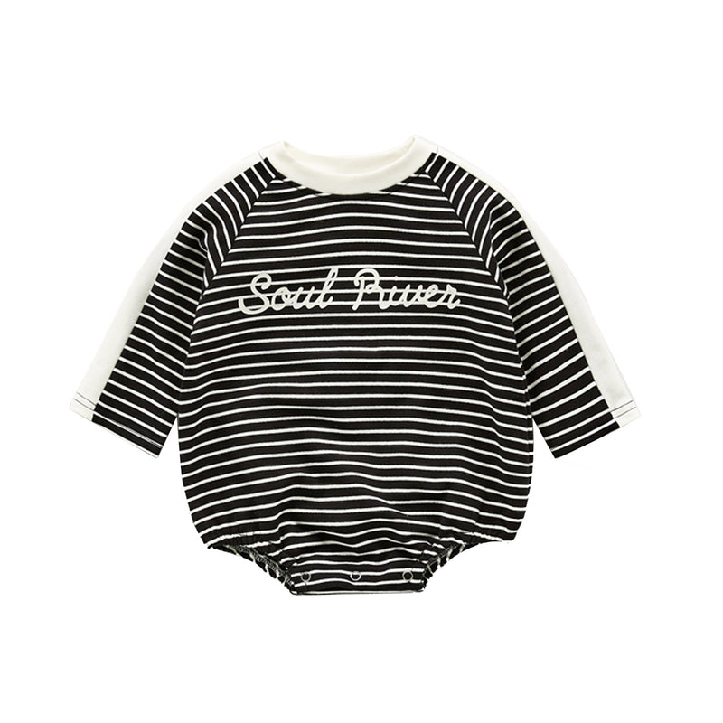 Autumn Rompers Long Sleeve Black and White Striped Romper