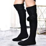 Winter Thick Knit Thigh High Socks Long Stockings Boot Knitted Long Socks Wool Ball Socks Knee Socks Solid Color
