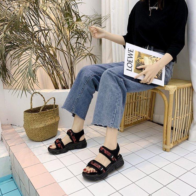 Women Open Toe Sandals Flats Spring/Summer Velcro Platform Mid Heel Open Toe Casual Sandals